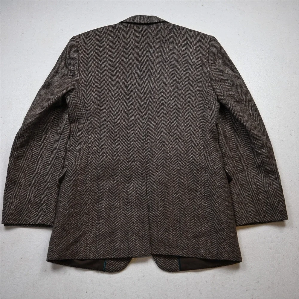 Vtg USA Made 38R Brown Herringbone Wool Tweed Mens Blazer Suit Jacket Sport Coat